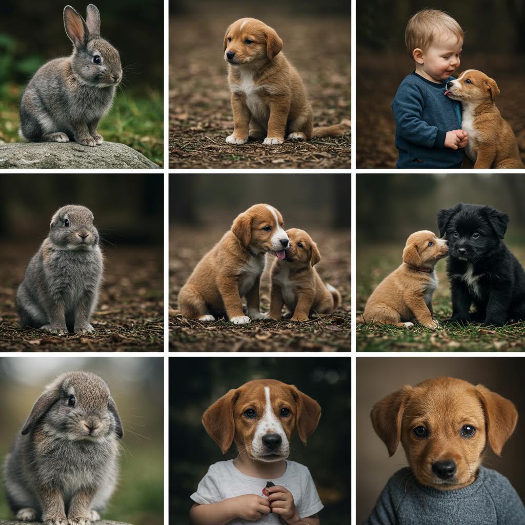 아기 토끼와 강아지들이 함께 있는 사랑스러운 순간, 온카스터디가 소개하는 생명 존중과 따뜻한 반려문화