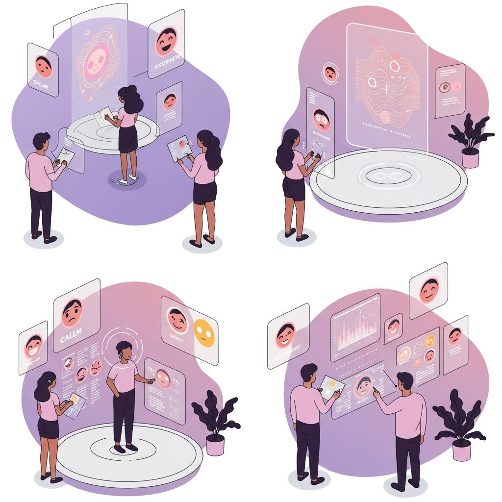 온카스터디 가상 프레젠테이션 - 홀로그램 인터페이스를 통한 원격 협업 및 데이터 시각화 일러스트