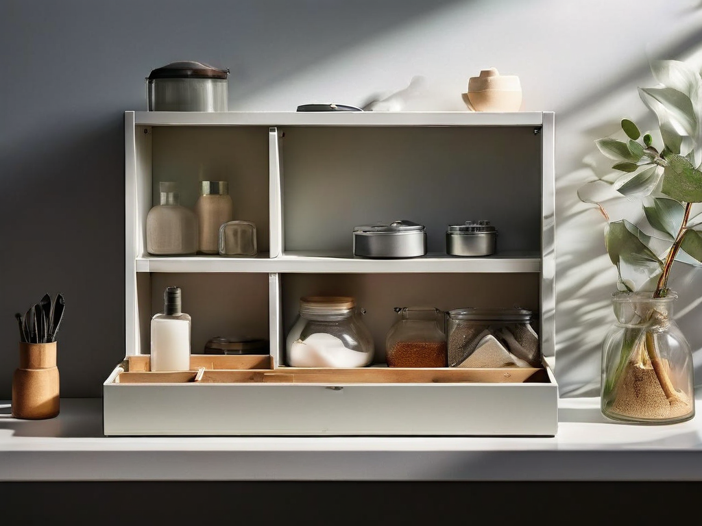 Organized blank compartments in a locked storage tray on a stone counter, symbolizing digital audio file management.