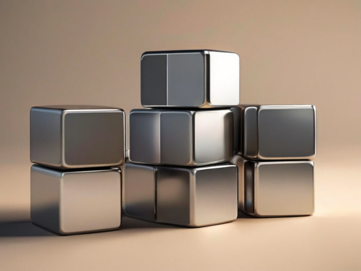 Compact storage blocks with varying density layers on brushed metal, morning daylight, shallow depth of field.